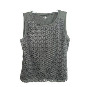 Ann Taylor LOFT women's sleeveless shirt Black Crochet Overlay Medium‎
